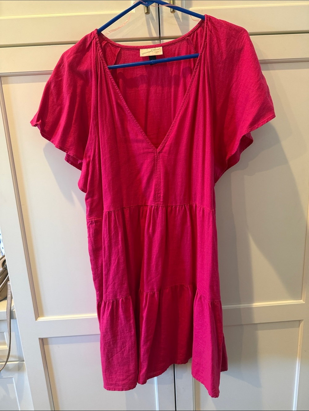 Universal Thread Fuchsia V-Neck Flutter Sleeve dress linen large